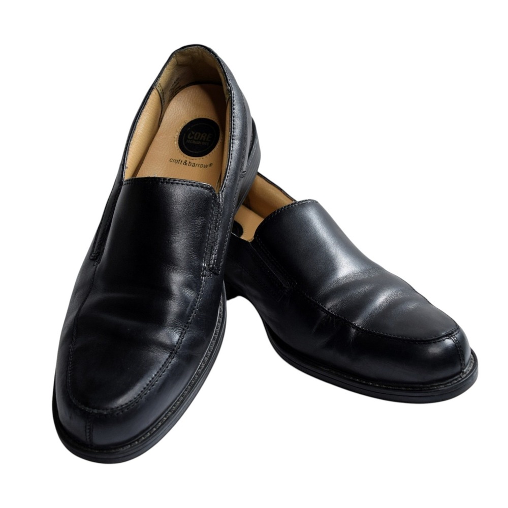 Croft & Barrow Mens 13 M Dalton Black Leather Slip On Moc Toe Cushioned Loafers